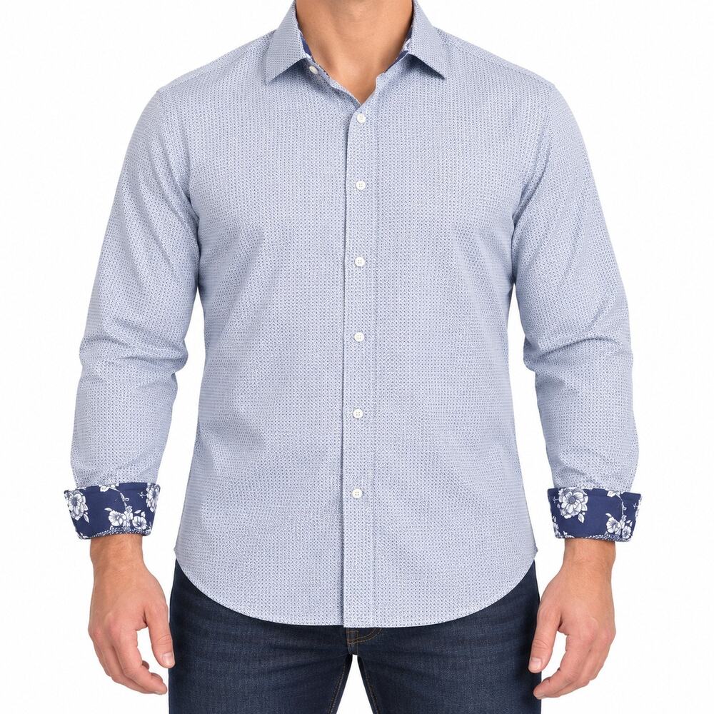 Ted Baker Dress Shirt Mens 16.5 32/33 Blue Endurance Flip Cuff Long Sleeve